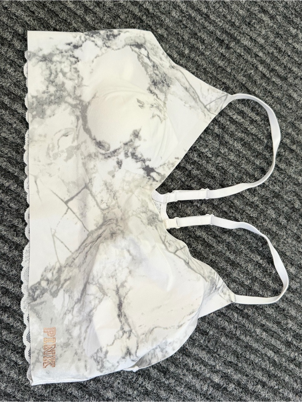 Victoria's Secret PINK Marble-Print Wireless Bralette - White/Gray